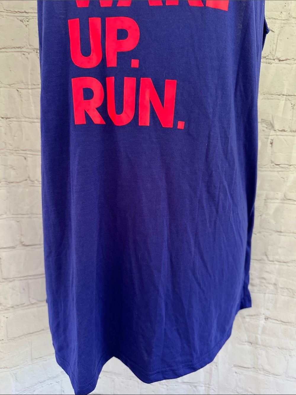 Under Armour Blue Tank Top with Pink 'WAKE UP. RUN.' Graphic size L - Picture 3 of 9